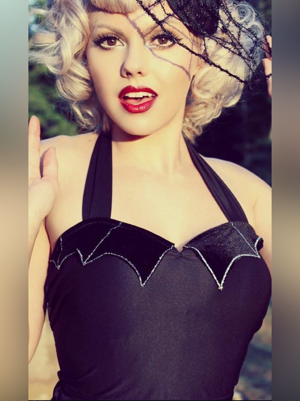 Black Bat Wing Halloween Halter Top L/XL